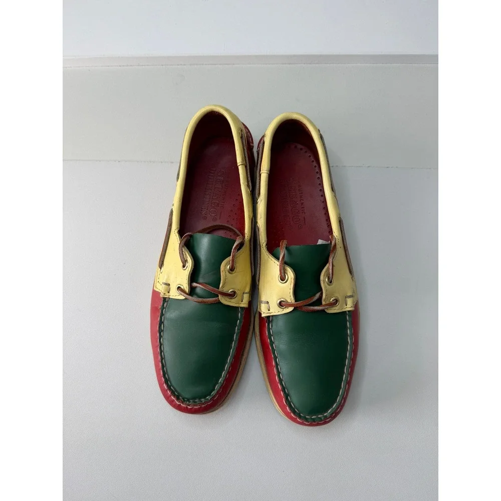 Sebago Docksides Boat Shoes Red Yellow Green Leather Vintage Handsewn Mens 9